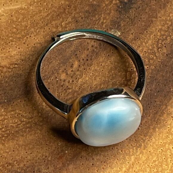 Larimar S925 sterling silver adjustable ring 10mm natural stone crystal NEW - Picture 3 of 14